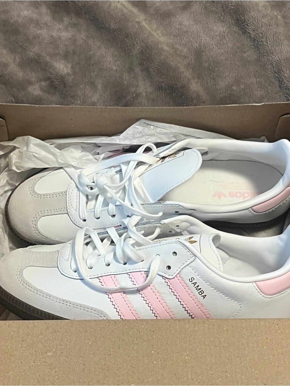 adidas Samba White Sneakers with Pink Stripes